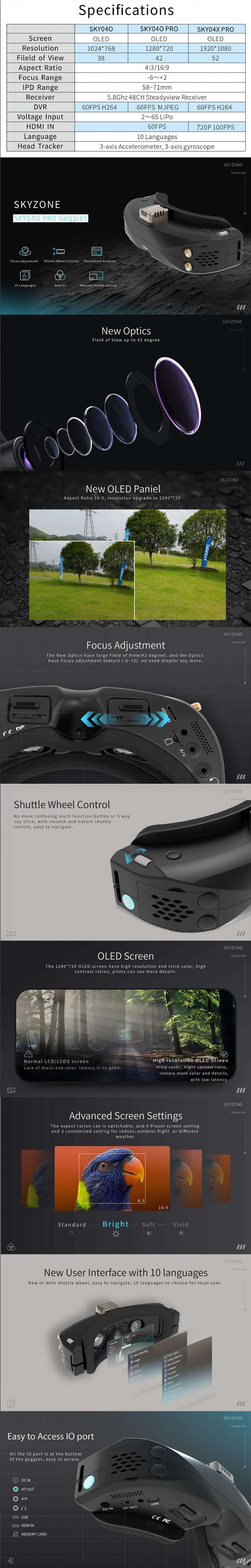 SKYZONE SKY04O PRO OLED 5.8G 48CH Steadyview Receiver 1920X1080 DVR FPV ...